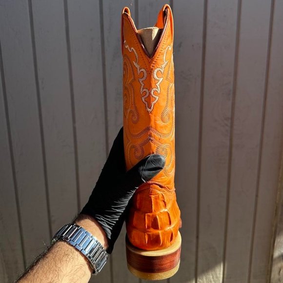 #76 Imitation Crocodile Tail Boot in Orange Color